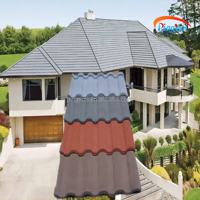 Sambia Villa Dach Telhas de Telhado Zink Stein beschichtete Dachziegel Blatt Farbe Schiefer Metall Dachs chind eln