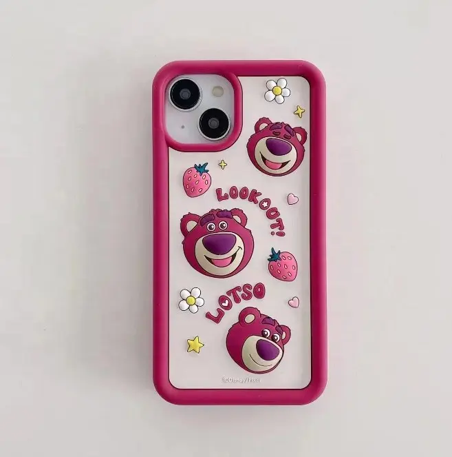 Strawberry Bear dibujos animados de silicona todo suave para Apple 14Promax funda de teléfono