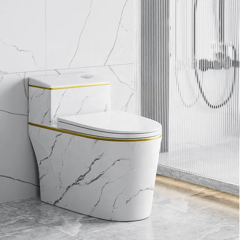 Großhandel Custom Sanitary Wears Dual Flush Washdown Wc Weiß und Gold Badezimmer Keramik Marmor Bidet Toilette
