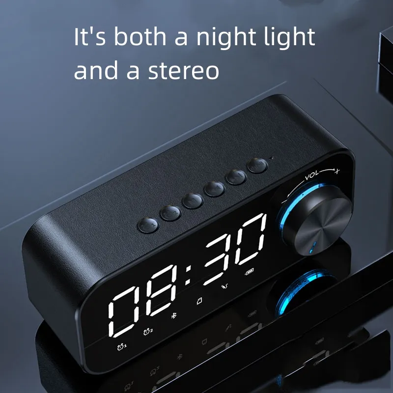 2023 nóng bán Máy nghe nhạc Led Bluetooth Speaker với hiển thị kỹ thuật số TF Thẻ bàn bảng đồng hồ báo thức Loa
