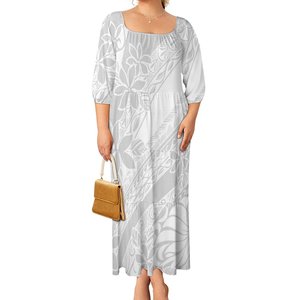 ホワイトアイランド服夏新品タパプリントトロピカルドレスポリネシアハワイアン部族エレガントな女性用ロングドレス母の日