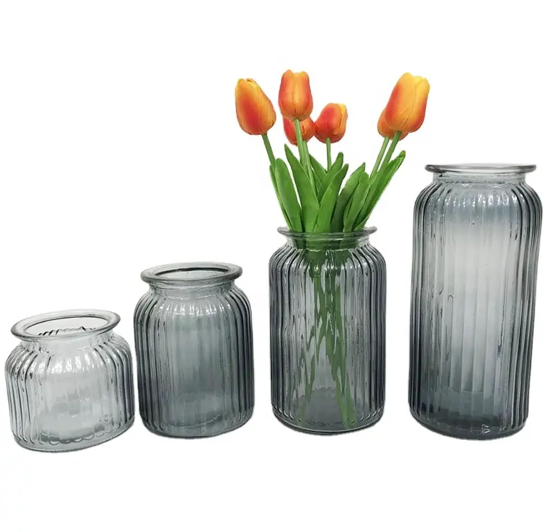 Vaso de vidro moderno, vaso de vidro cinza arredondado para casamento, decoração de casa