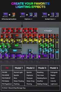 T-Wolf T17 RGB Wired USB Mechanical <strong>Keyboard</strong> 104 Ergonomic Keys with Multimedia <strong>Function</strong> for Gaming <strong>Computer</strong> Fn Key Included