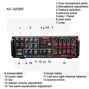 325BT 8000W BT <strong>Amplifier</strong> 110/220V Audio Stereo Digital AMP Support <strong>USB</strong> SD FM DVD AUX 4 Way Microphone <strong>Input</strong> With Remote Control - Product Image 5