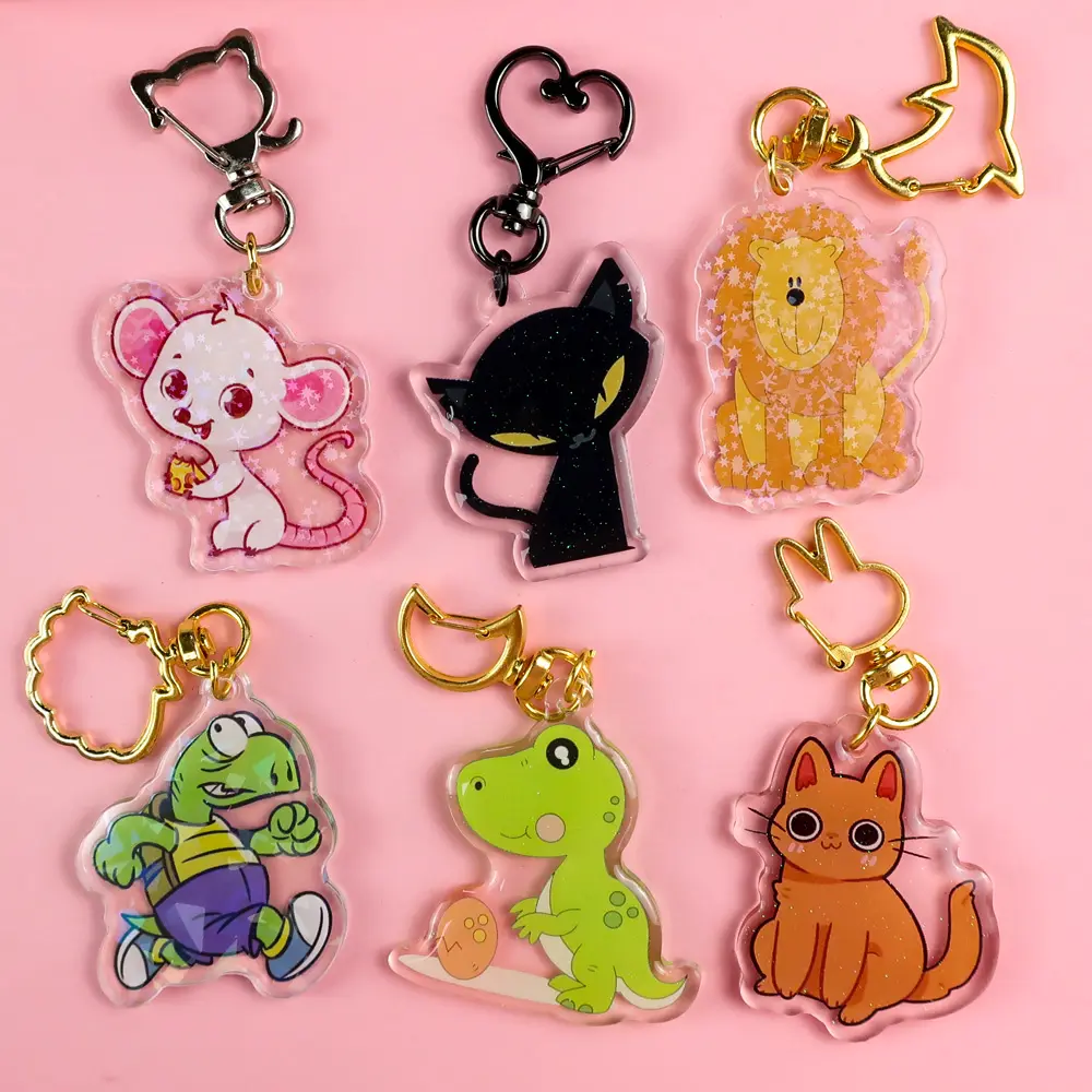 Tùy chỉnh Anime nhựa Móc Chìa Khóa Acrylic Keychain món quà lưu niệm in dễ thương Acrylic quyến rũ Keychain động vật Acrylic Keyring