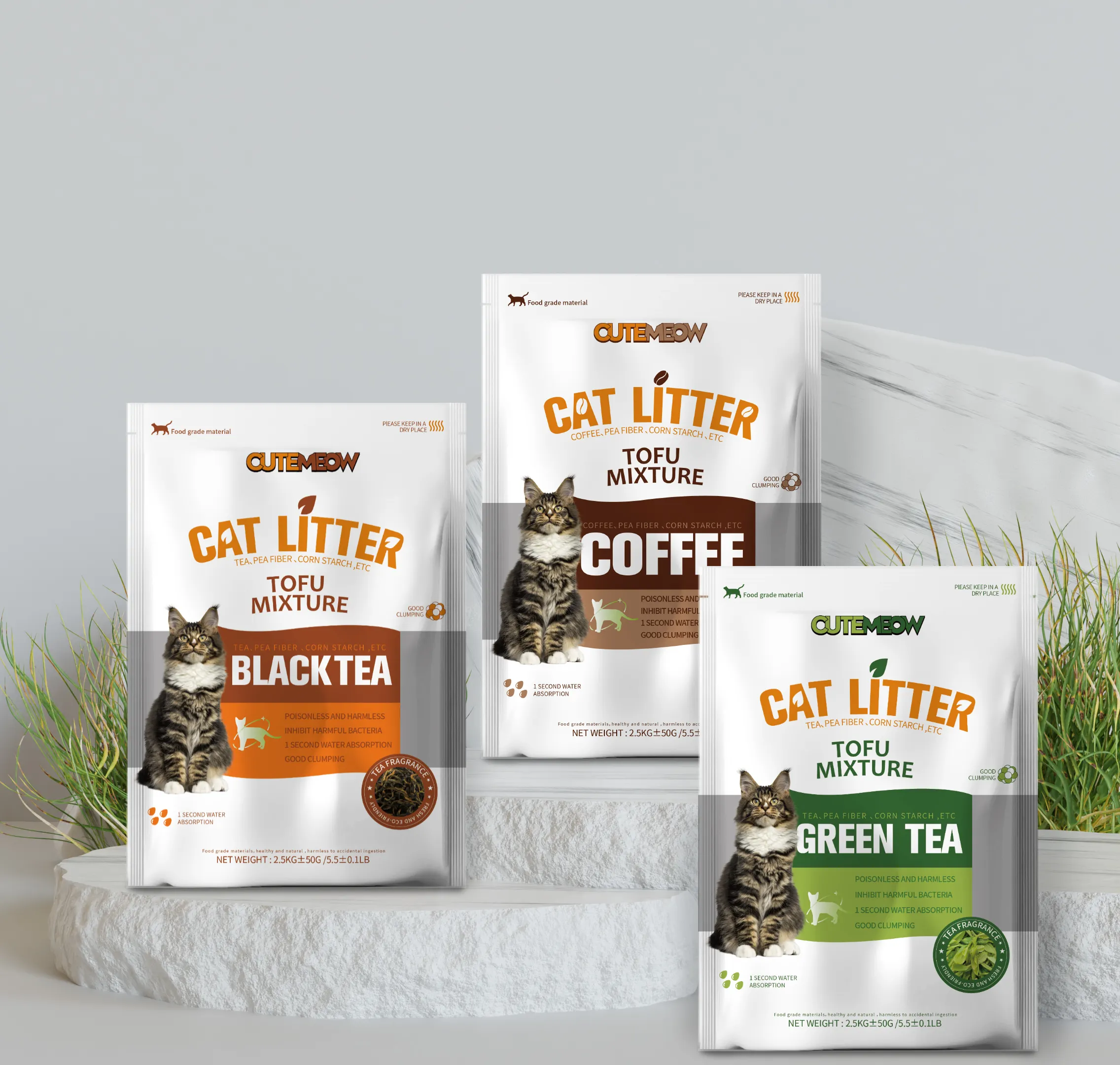 Lettiera per gatti in foglia di tè nero verde
