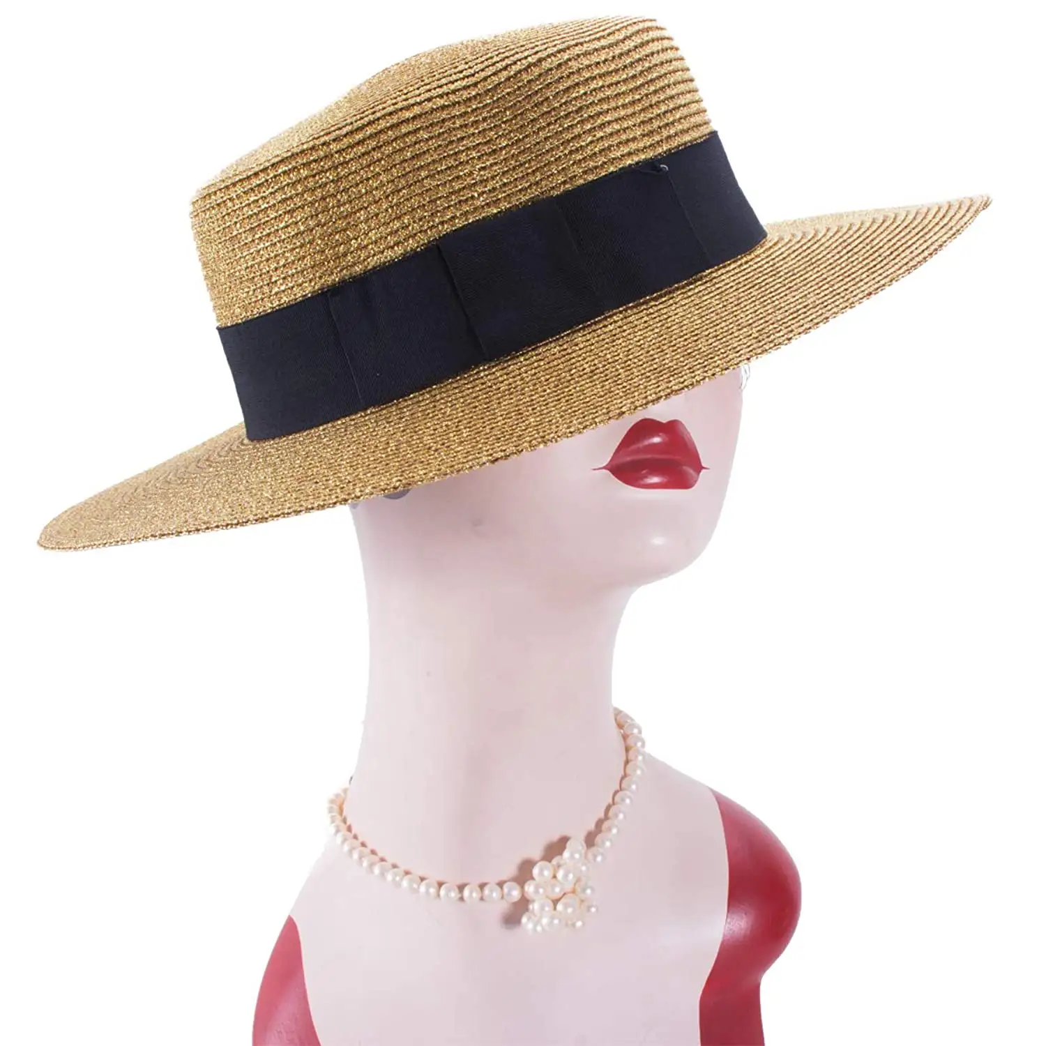 2022 chapeau formel paillettes plage soleil été Panama savoir arc décor femmes haut plat or canotier chapeau de paille