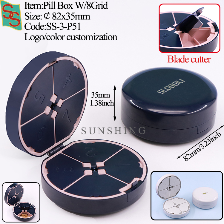P51 Round 7days Pill Box W/Cutter