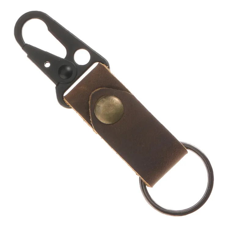 Porte-clés porte-clés en cuir véritable tactique EDC avec crochet à gâchette