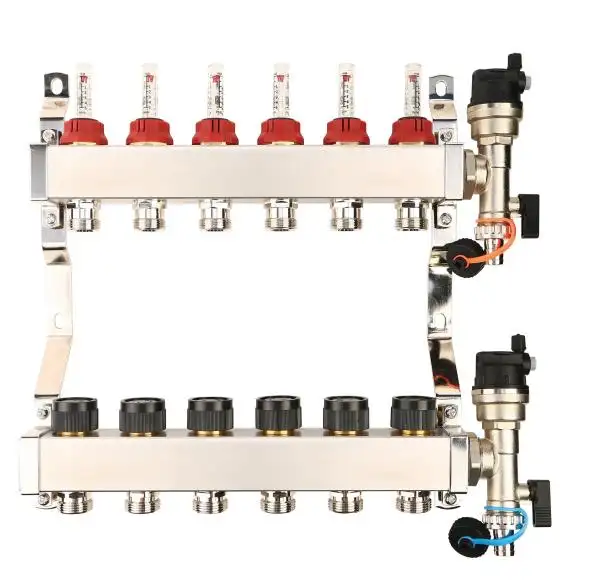 Fabbricazione di fornitura in acciaio inox collettore con misuratori di flusso per sotto il pavimento sistema di riscaldamento del collettore di acqua