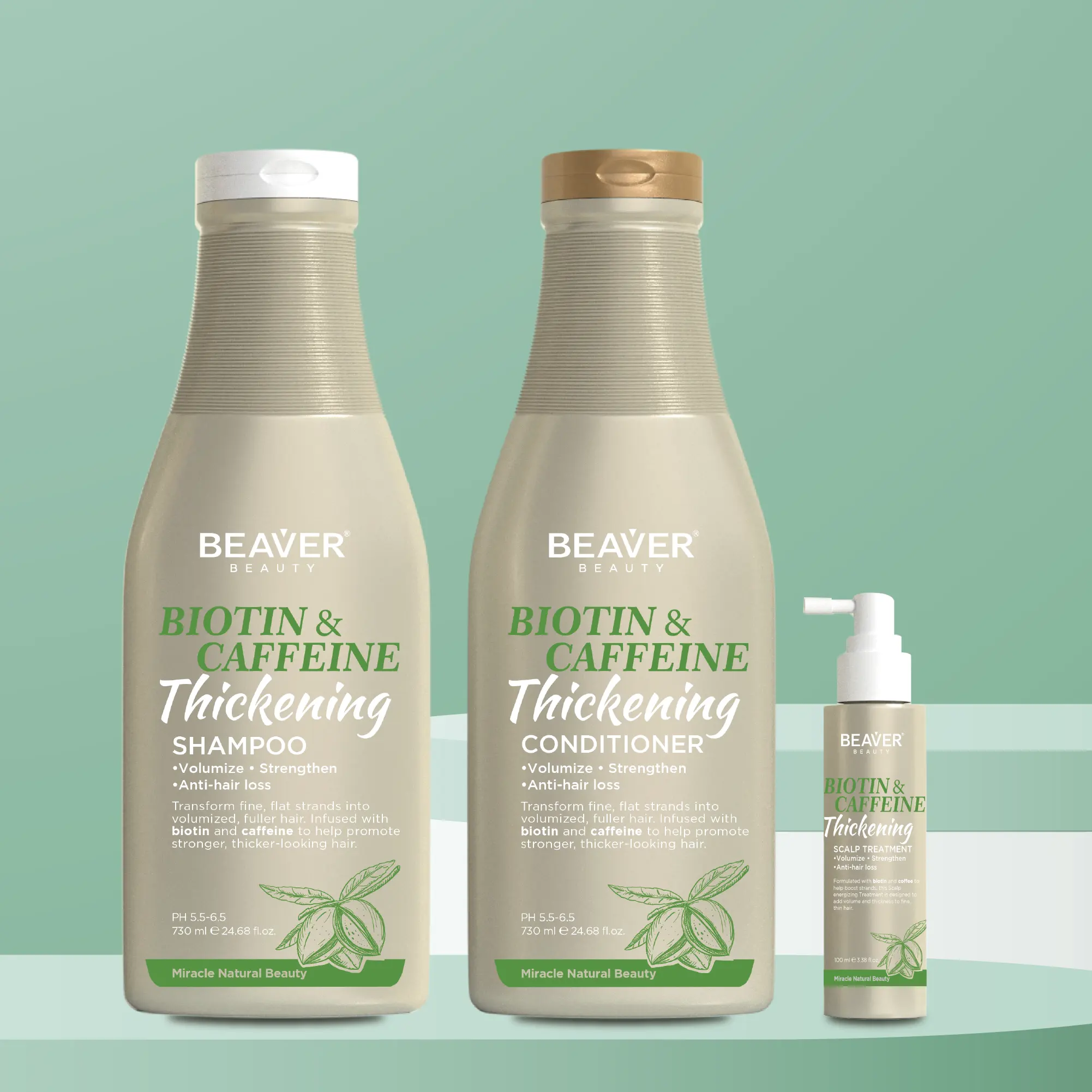 Beaver - Shampoo de ervas naturais para crescimento e crescimento dos cabelos, biotina e cafeína vegana, shampoo anti-queda de cabelo
