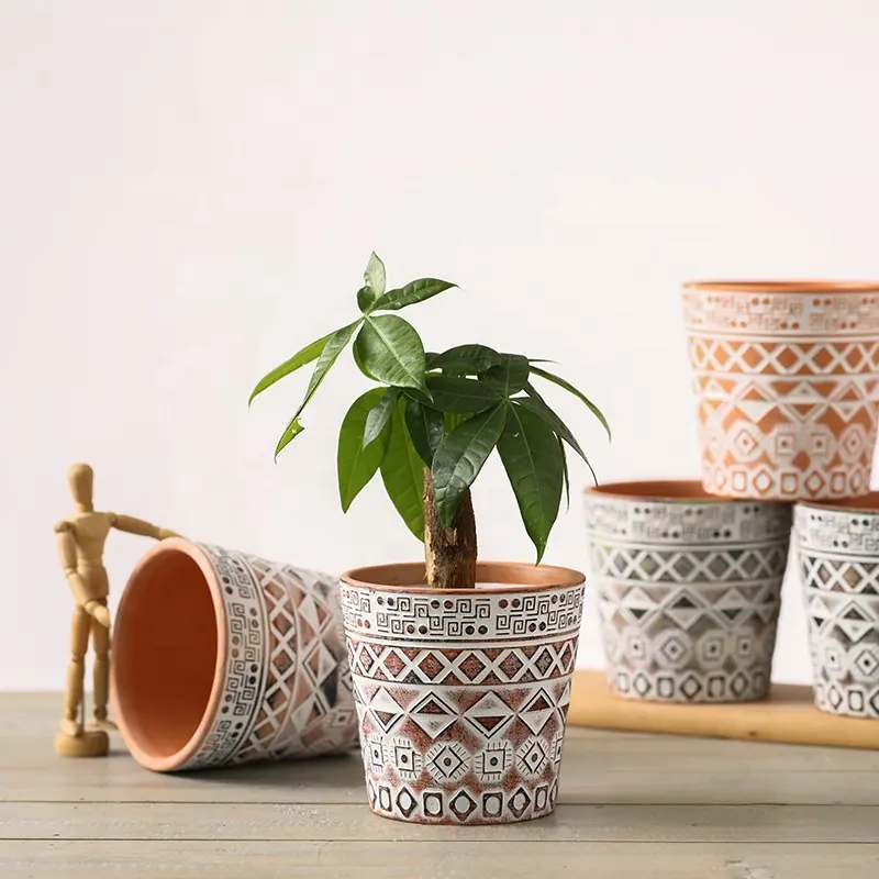 Casa e Jardim Europeu Meados do Século tridimensional plantas argila vasos de flores plantador de terracota Vasos