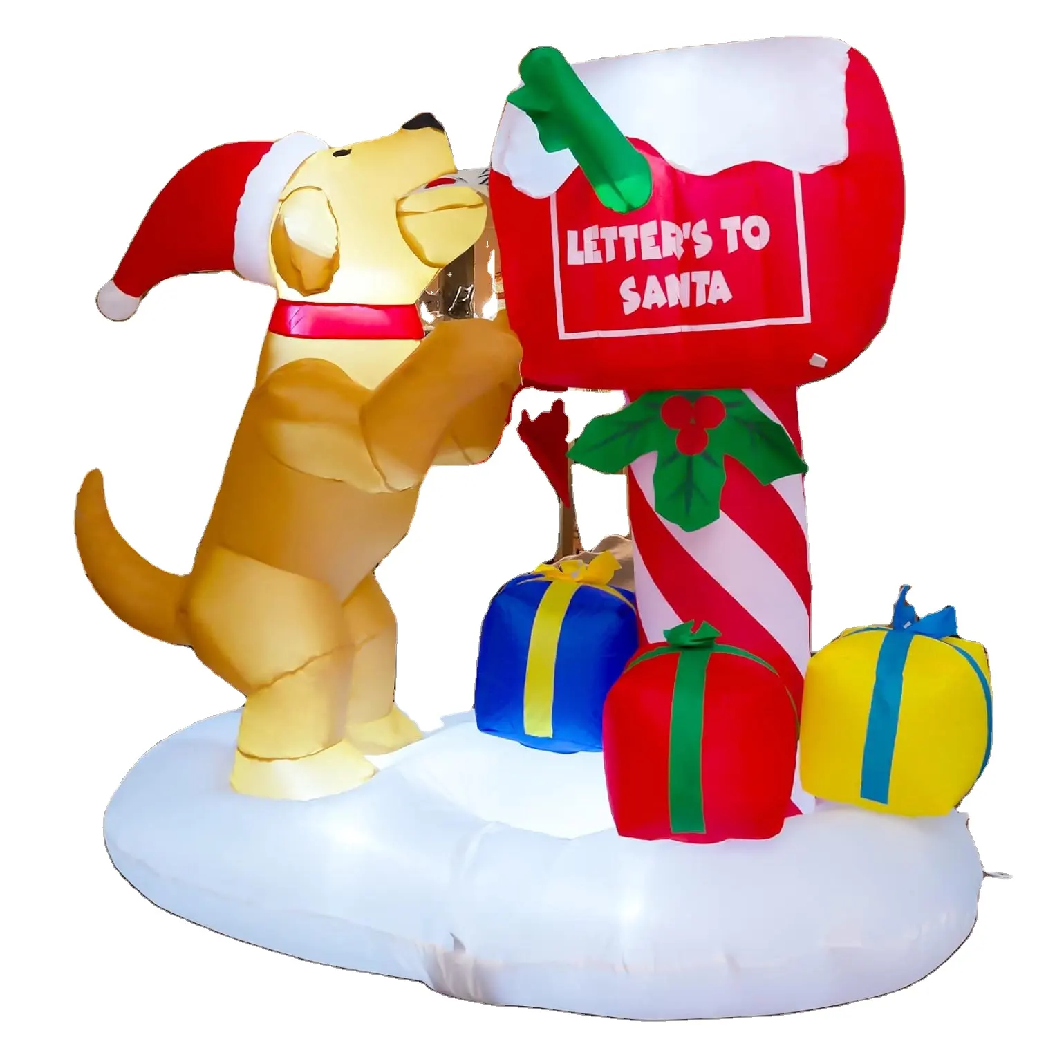 1,5 m Navidad inflable decoración al aire libre perro inflable y caja de periódico con luces LED incorporadas para vacaciones de Navidad