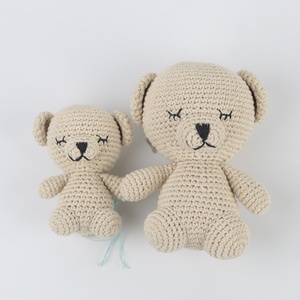 Handmade Crochet Urso Dolls Set Infantil-Friendly Malha Ursos De Pelúcia Material Algodão Seguro Artesanal Bebê Stuffed Toys 2 Tamanhos - Product Image 4