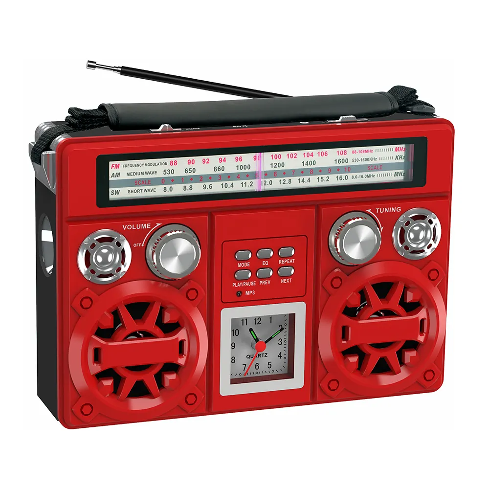 HS-2936マルチバンドホームラジオポータブルAmFm Swラジオ充電式トーチライトクロックラジオワイヤレスストリーミング