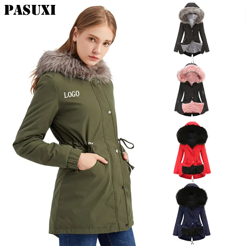 PASUXI Atacado Inverno Parker Coat Shawl Fur Collar Seção Grossa Jaqueta de Inverno Quente Casaco De Neve