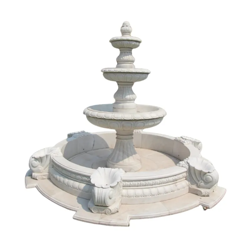 New design hand carved large white marble stone pool 3 tier water fountain for sale