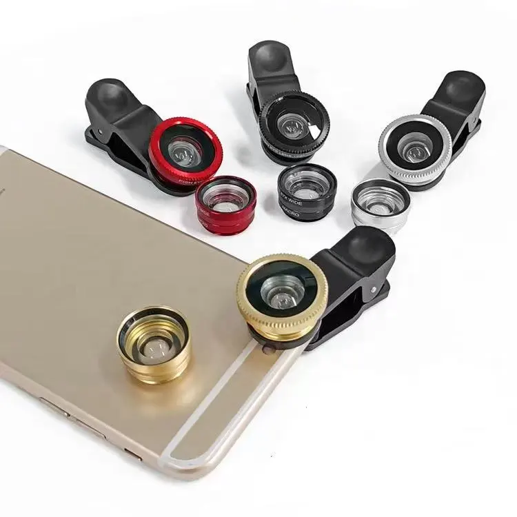 TGF005 accesorio para cámara de teléfono clip lente de teléfono móvil 3 en 1 Juego de lentes macro lente ojo de pez gran angular para Samsung iphone