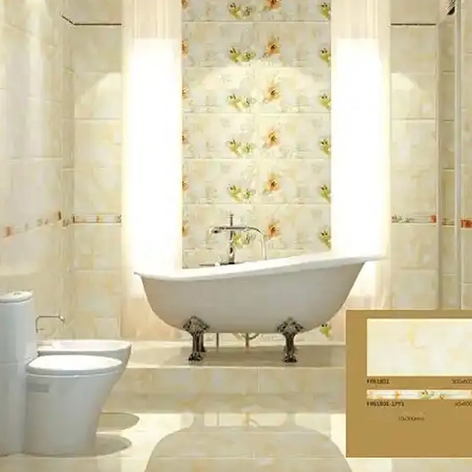 Venta caliente 300x450 amarillo color crema de baño de baldosas de porcelana de pared y de piso de baldosas de cerámica