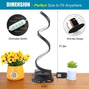 12W Moderno Arco Curvo Mesa Luz Dimmable Espiral Lâmpada Alumínio Mesa Luz para Quarto Sala Escritório Bedside LED Table Lamp