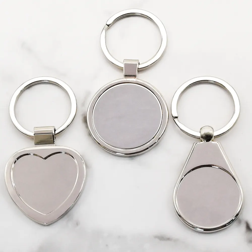 Toptan özel Logo Metal anahtarlık hatıra hediye kare dikdörtgen yuvarlak kalp ev şekilli Metal boş anahtarlık