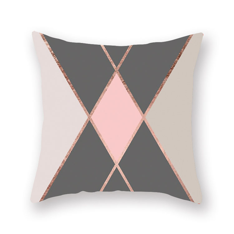 ins Nordic style rose gold pink peach skin velvet cushion cover geometric patchwork velvet cushion cover sofa seat cushion cover