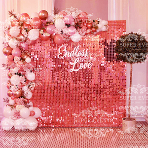 Fondo de Panel de lentejuelas para pared, suministros de boda, color rosa brillante