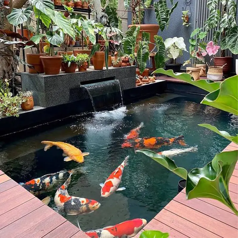 Estanque de jardín al aire libre, cascada pacífica, patio trasero, estanque de acuicultura de fibra de vidrio, estanque de cultivo de peces koi preformado DIY