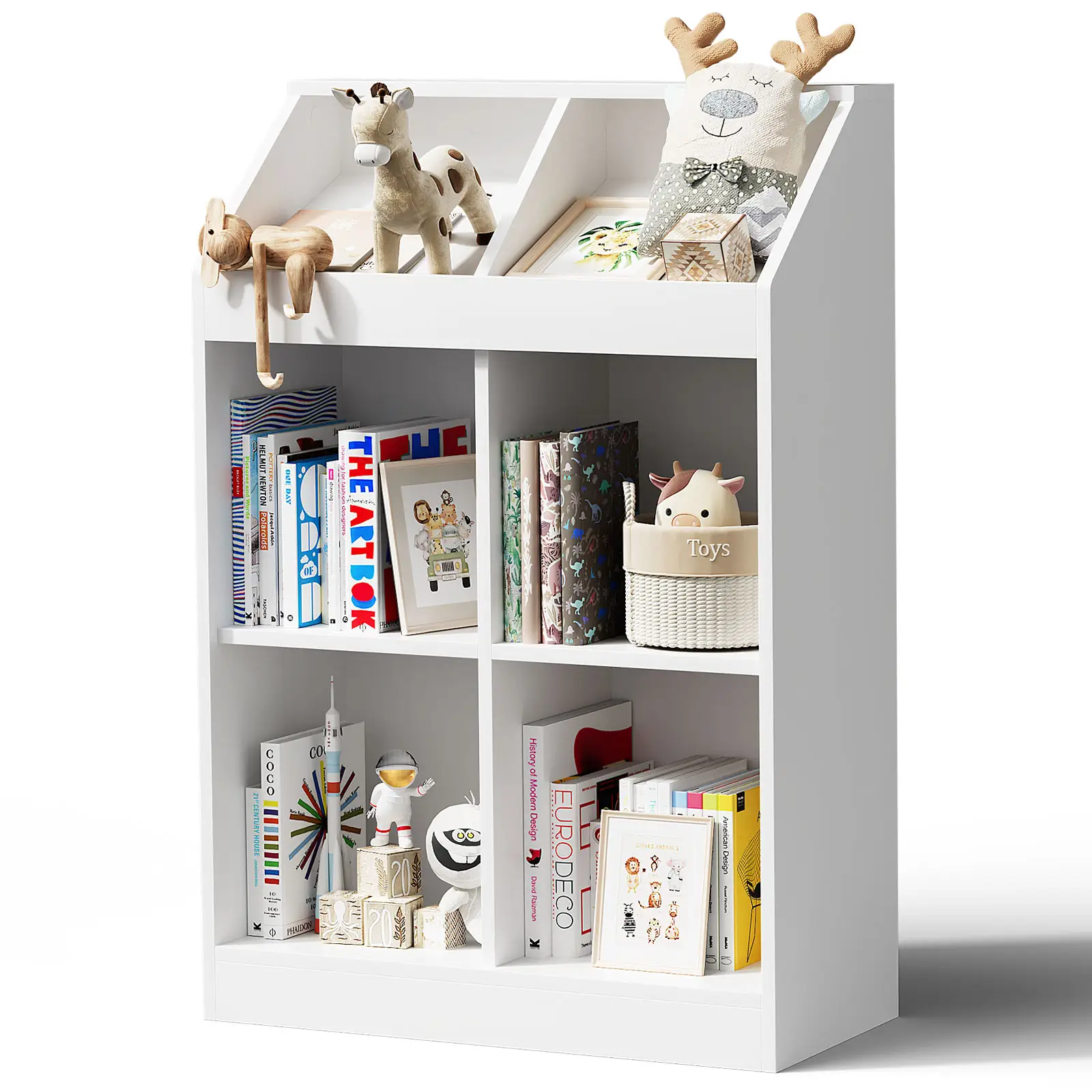 Libreria a mensola aperta a 3 livelli a 6 cubi con dispositivo Anti-inclinazione bianco