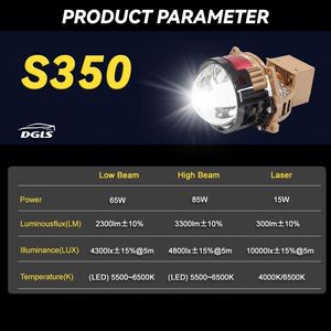 DGLS yeni 350 Bi LED ve lazer projektör Lens far çift işık araba lazer bi led projektör far lazer Auto Car için 6000K - Product Image 6