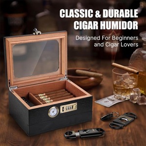 Cigar <strong>Humidor</strong>, Cedar Wood <strong>Humidor</strong> Cigar Box, Glass Top Desktop <strong>Humidor</strong> with Front Hygrometer, Humidifier, Divider - Product Image 6