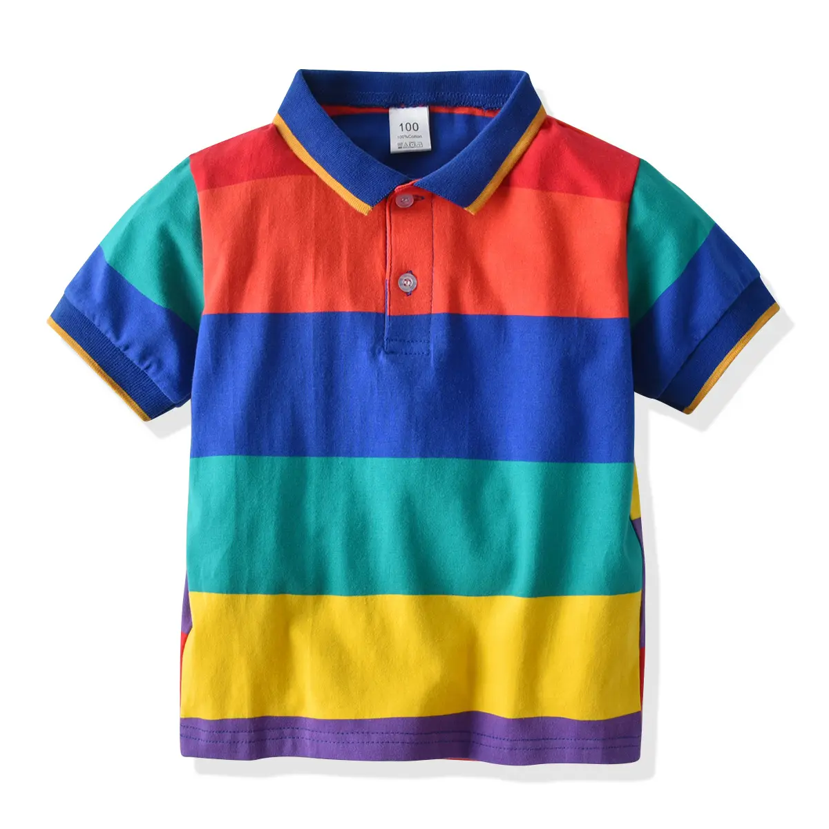 Boy Summer Striped Polo Shirt Children Short Sleeve Cotton Two Tone Rainbow Breathable Polo Shirts