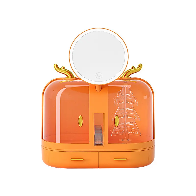 Cosmetics storage box stud earrings storage rack lipstick with light dustproof skincare shelves mirror dressing table