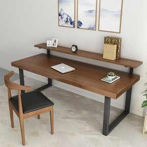 2-tier Writing Study <strong>Table</strong> with Storage Shelf Solid Wood Top Laptop <strong>Computer</strong> <strong>Table</strong> Metal Bedroom <strong>Computer</strong> Desk - Product Image 2