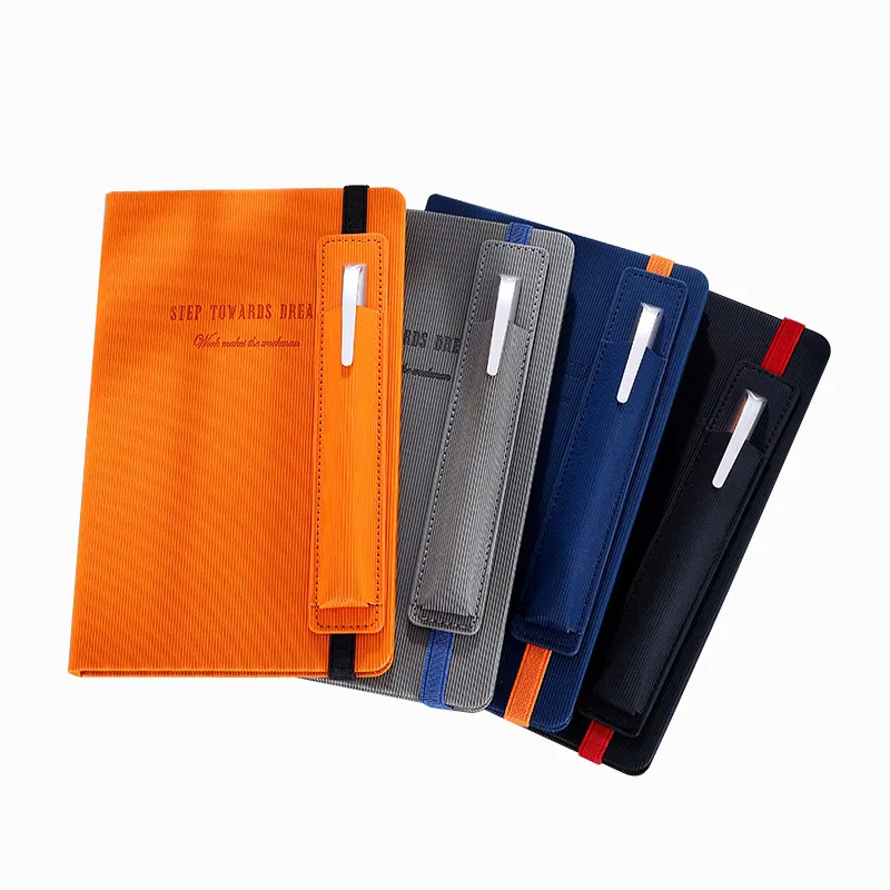 A5 Elastic dengan Pemegang Pena PU Kulit Hard Cover Jornals Notebook Berdiri dan Perencana dan Notebook Kustom