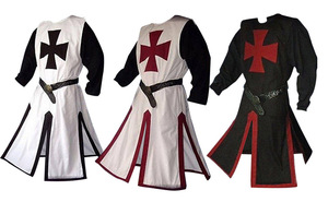 中世纪战士圣殿骑士十字军服装成人男子礼服衬衫上衣十字LARP服装Tabard Surcoat束腰外衣无袖