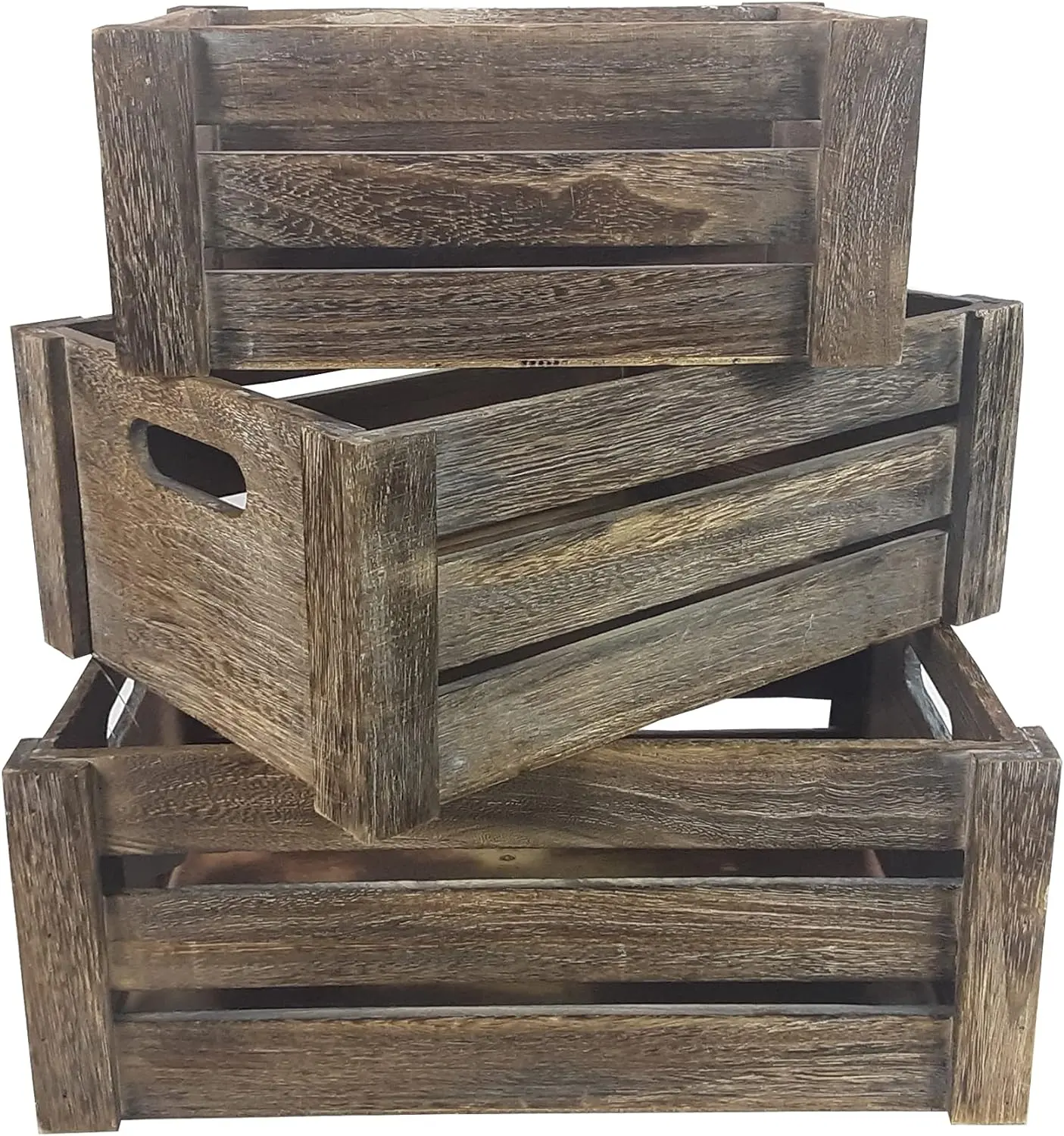Rústico Nesting Box Basket Home Decoração Caixas com Recorte Alças Caixa De Madeira Decorativa Caixas De Madeira conjunto de 3 para Armazenamento