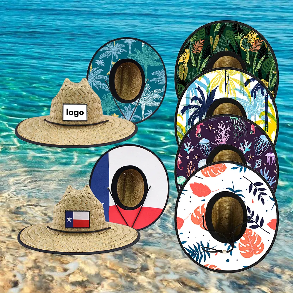 โลโก้ที่กําหนดเองชายหนุ่มชายชายหาดออกแบบ sombreros de paja ฟางผู้ช่วยชีวิตยามรักษาชีวิตหมวกฟางที่มีโลโก้ที่กําหนดเอง