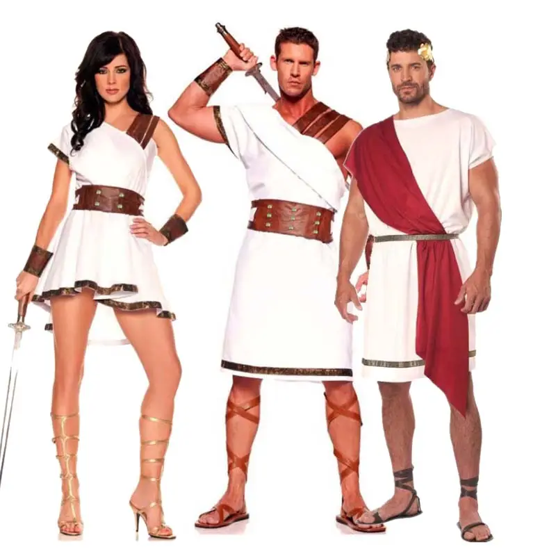 Halloween antiguo griego Cosplay hombres mujeres Medieval Guerrero soldado romano gladiador disfraz 2017