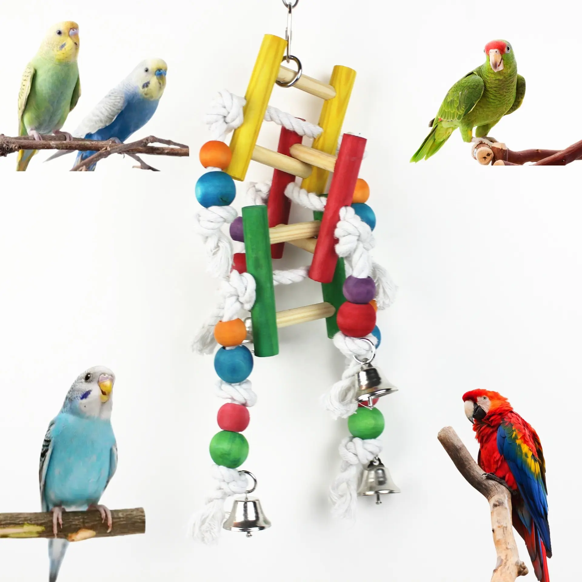 Của chim lồng đồ chơi phụ kiện tự nhiên leo thang gỗ Vẹt đu treo nhai cắn cầu