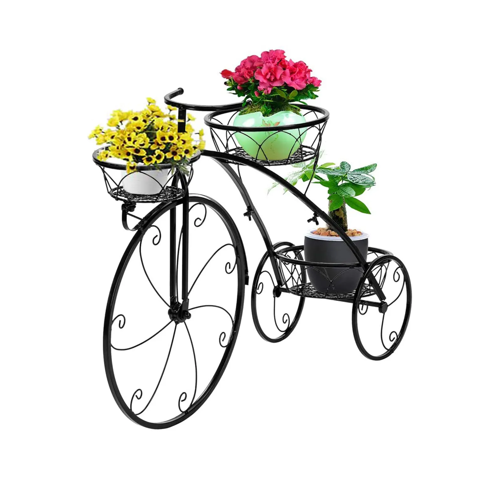 Tricycle संयंत्र खड़े हो जाओ, फूल संयंत्र खड़े हो जाओ, फूल बर्तन गाड़ी धारक आँगन स्टैंड धारक आउटडोर प्रदर्शित करने पौधे फूल