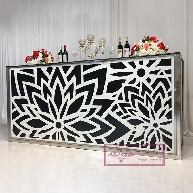 Mesa de bar rectangular de acero inoxidable con tallado de loto, mesa LED para cóctel, fiesta, banquete, boda