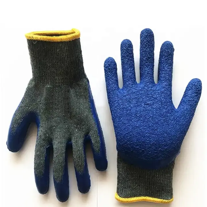 CE EN 388 guantes de seguridad de trabajo recubiertos de látex azul resistentes a los productos químicos y al aceite antideslizantes para la construcción