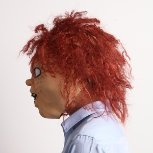 Allogogo Creepy cadılar bayramı festivali parti malzemeleri Bar dans Cosplay korkunç hayalet kulaklık Chucky bebek tam Fack lateks maske