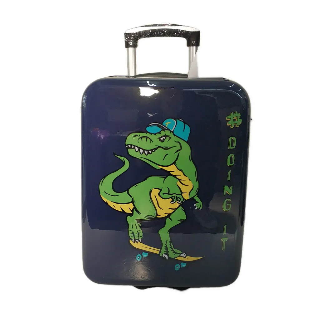 Xe đẩy hành lý lưu trữ Vali túi vỏ cứng tay du lịch cho trẻ em polis xe khủng long in màu xanh hải quân unisex PC 16"