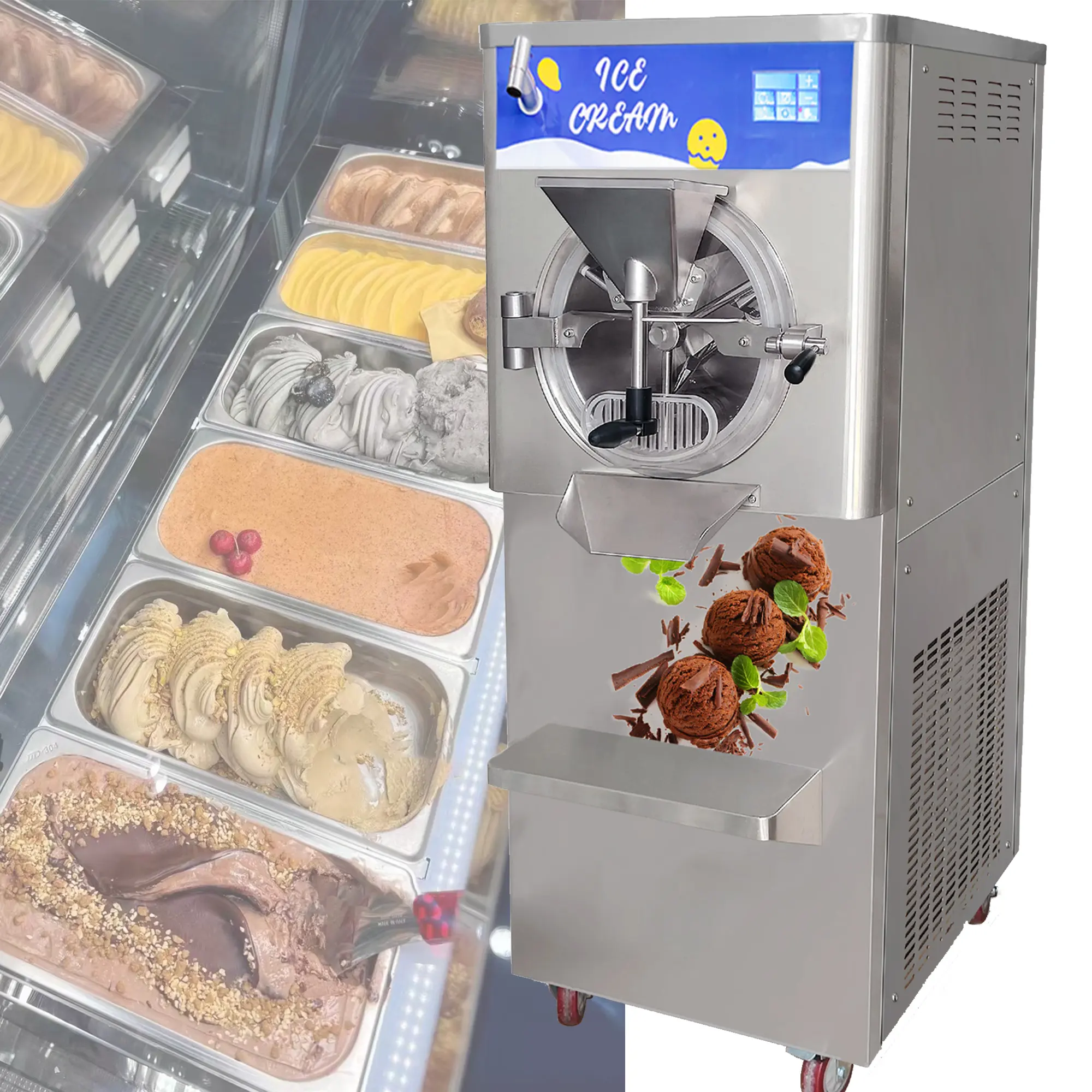 Mvckyi Sorbetière 48L/H Itlaly Gelato Sorbetière Fabrication de Sorbets Congélateur Machine à Crème Glacée Dure Joint Caoutchouc