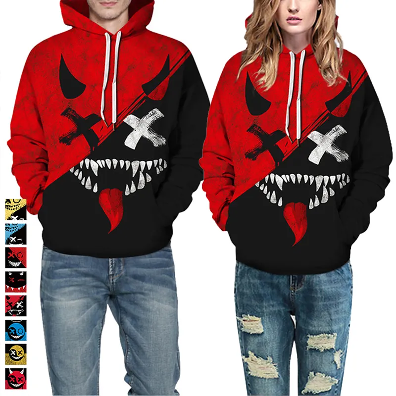 Cadılar bayramı 3d dijital baskı kapüşonlu sweatshirt hoodies erkekler ve kadınlar hip hop komik sonbahar streetwear hoodies kazak
