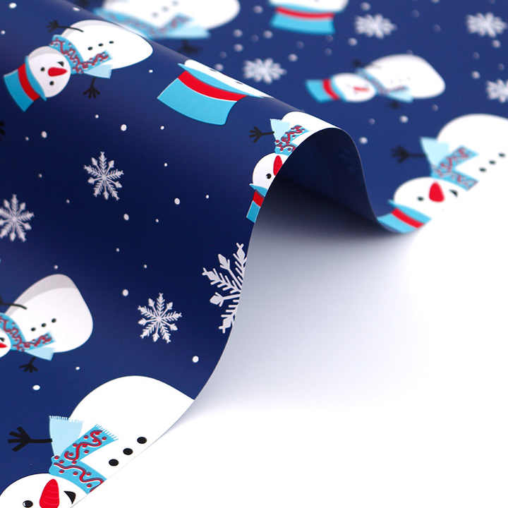 Eco-Friendly Thick Holiday Gift Wholesale Christmas Snowman Design Waterproof Flower Wrapping Paper
