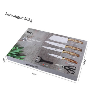 Fabrika toptan paslanmaz çelik mutfak araç seti toplu kaplı ahşap tahıl kolu altı parça mutfak renk kutu seti - Product Image 6