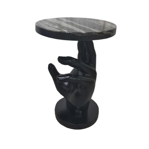 木雕手形设计圆形黑色端桌小边桌用于客厅 - Product Image 2